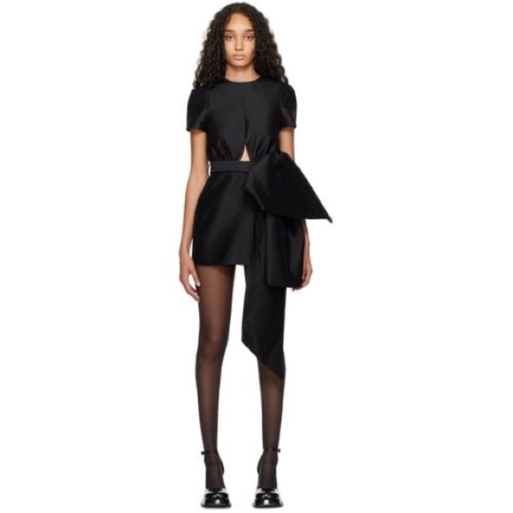 Black Bowknot Patchwork Minidress In Ba100 Black